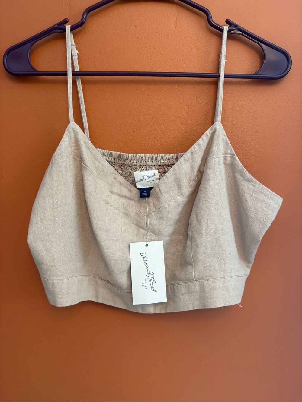 Universal Thread Natural Beige Linen-Blend Cropped Cami